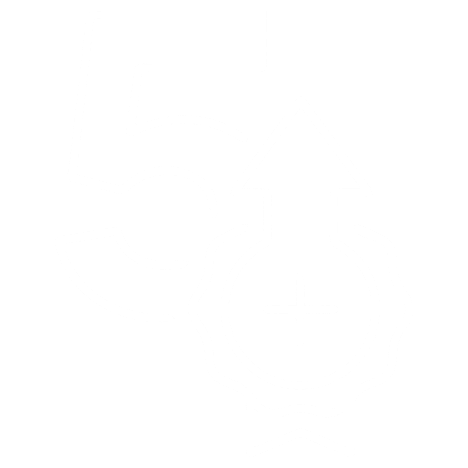 white outline illustration of a badge or medal with ribbons on a black background, stylistic line art.