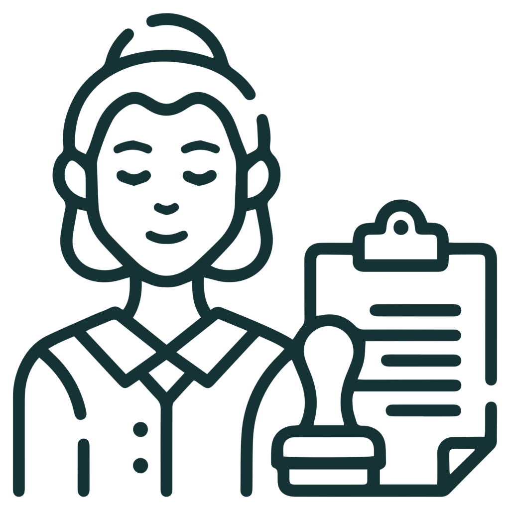 line drawing of a person wearing a headset, indicating customer support or help desk.
